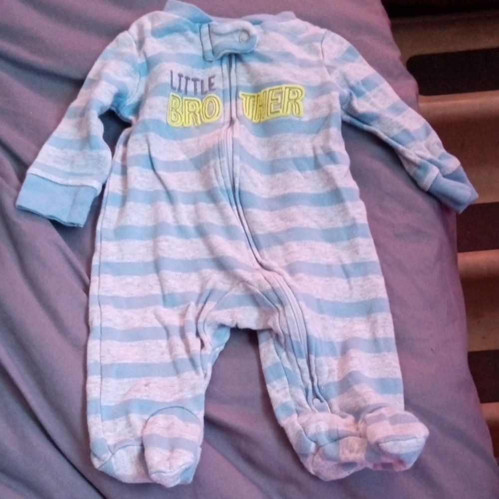 Carter's Blue and White Footies with Zipper and Built-in Feet